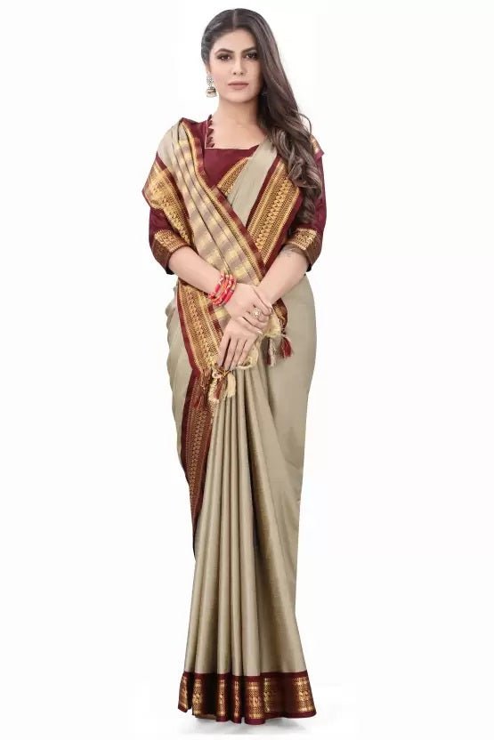 Maroon and Beige saree - New India Fashion