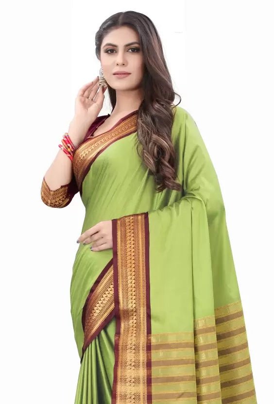 Mud Green Saree With Maroon Border and Unstitched Blouse – AMRUT